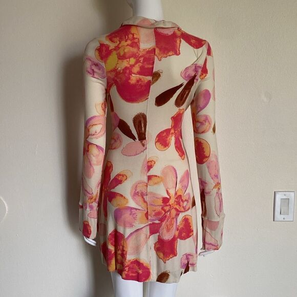 Free People Cream and Pink Watercolor Floral Knit Mini Dress Size Small - Picture 6 of 12